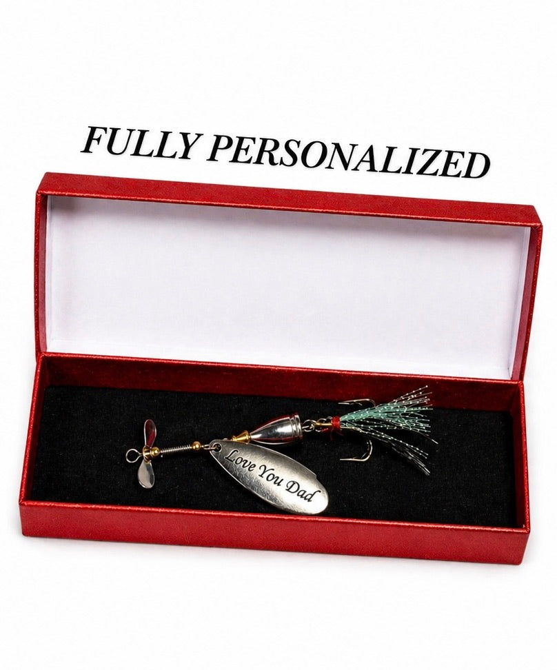 Personalized Anniversary Fishing Lure Gift for Husband or Boyfriend – Red Gift Box