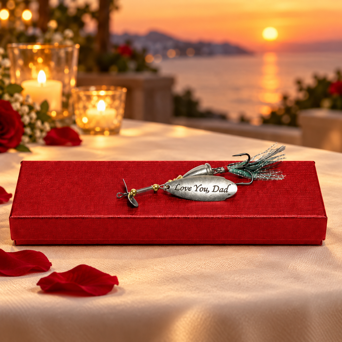 Personalized Anniversary Fishing Lure Gift for Husband or Boyfriend – Red Gift Box