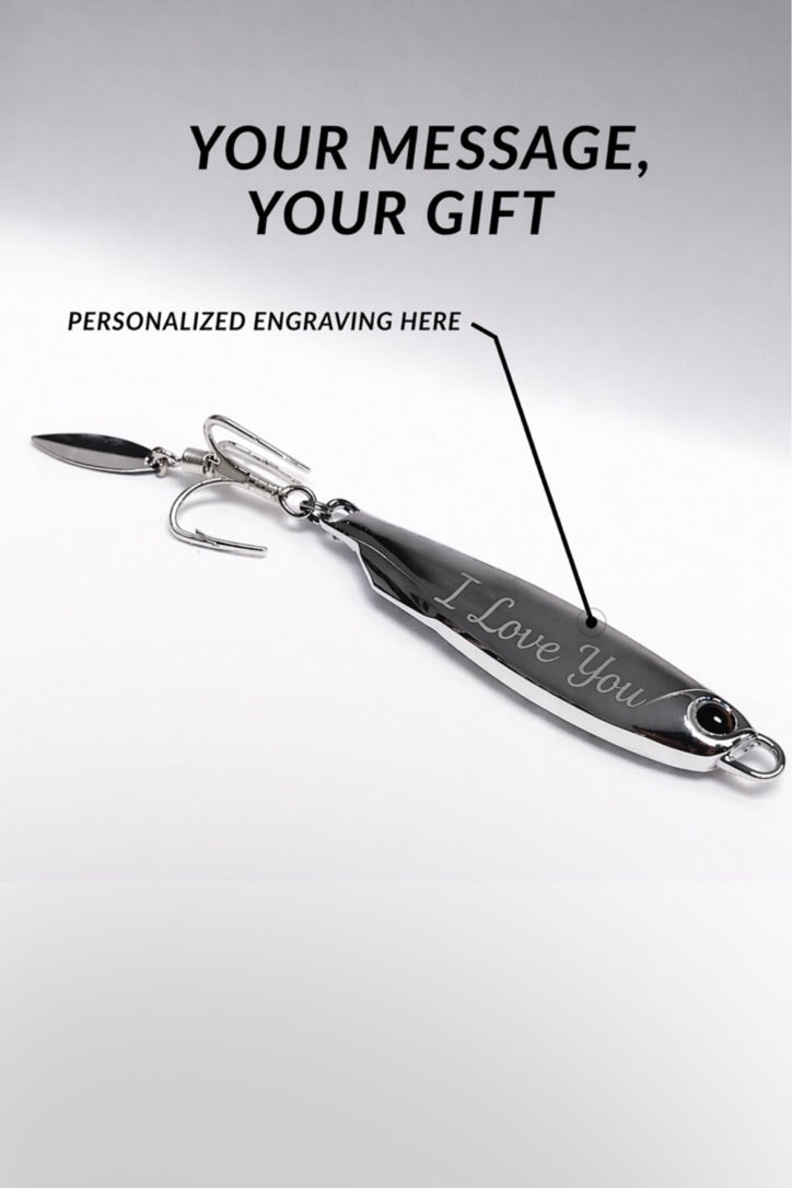 Personalized Silver Fishing Lure Retirement Gift For Grandpa – Brown Gift Box