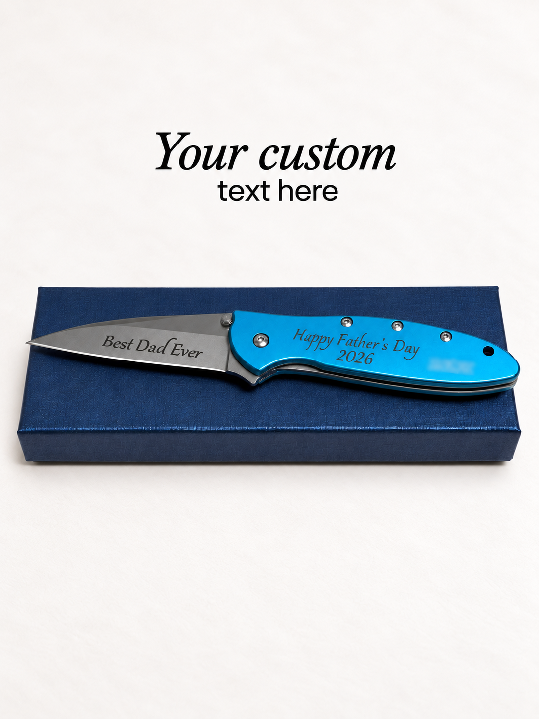Personalized Cyan Blue Pocket Knife – Custom Engraved Gift for Him